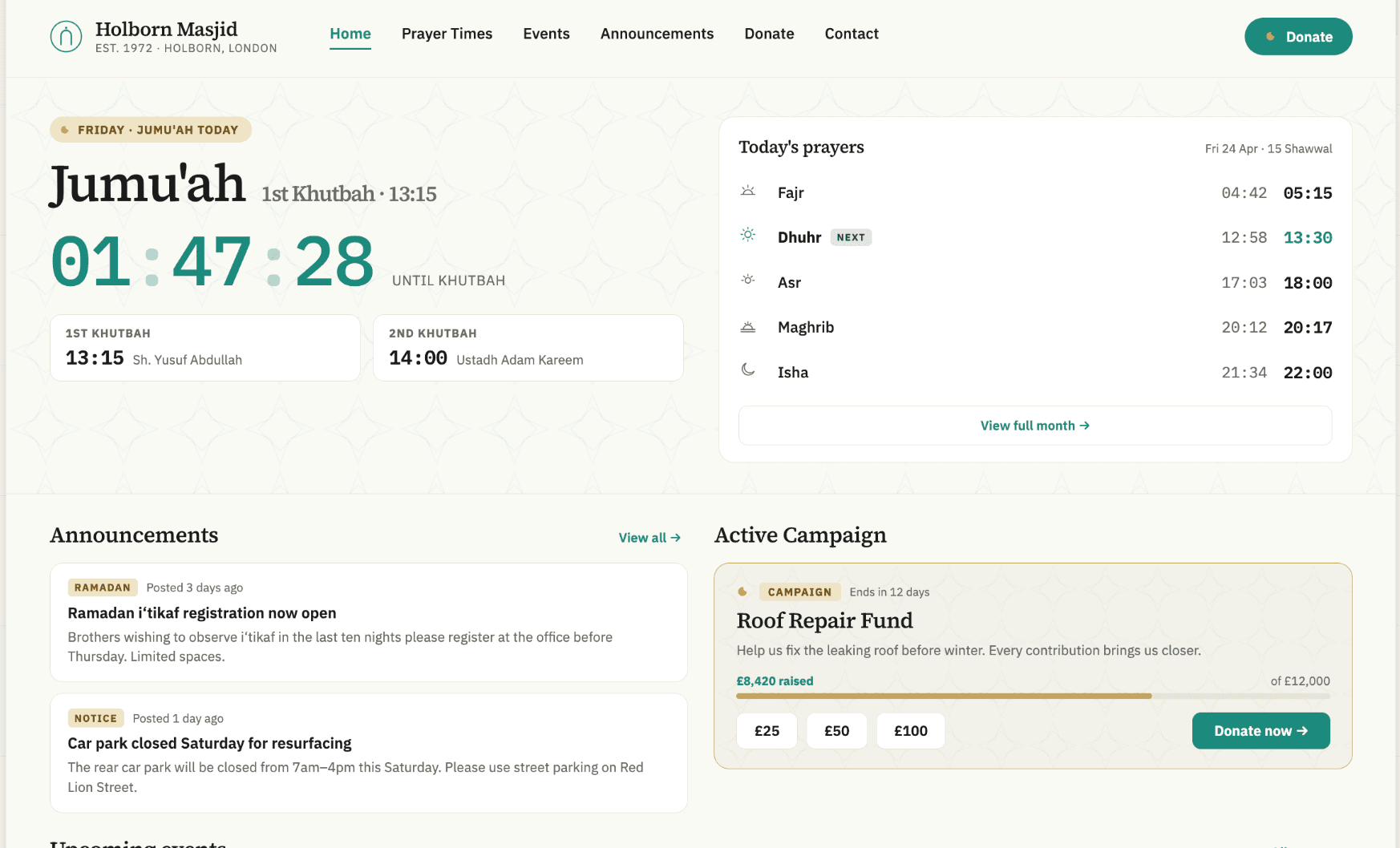 Demo masjid website preview